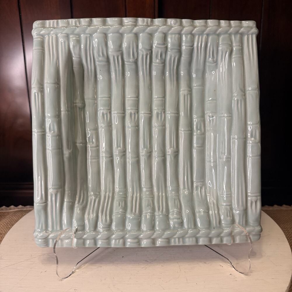 Vintage Aqua Glaze Bamboo Design Ceramic Trinket Bowl